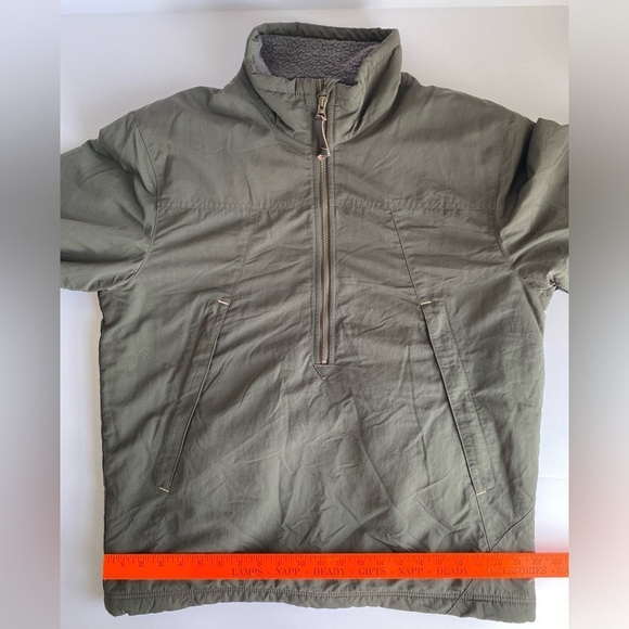 Eddie Bauer Mens Pullover Quarter Zip Nylon Jacket Size M Olive Fleece Line - Picture 15 of 16